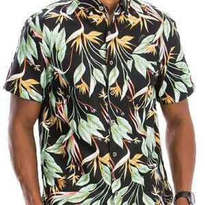 WEIV Men's Full Size Hawaiian Print Button Down Shirt Plus Size